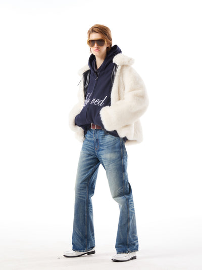 Leather Buckle Eco-Friendly Fur Coat AOA0021
