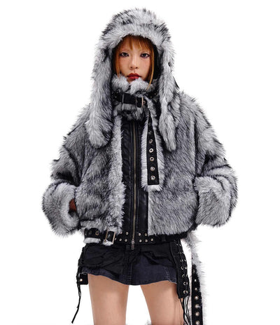 Gray Fur Leather Patchwork Jacket CFI0059