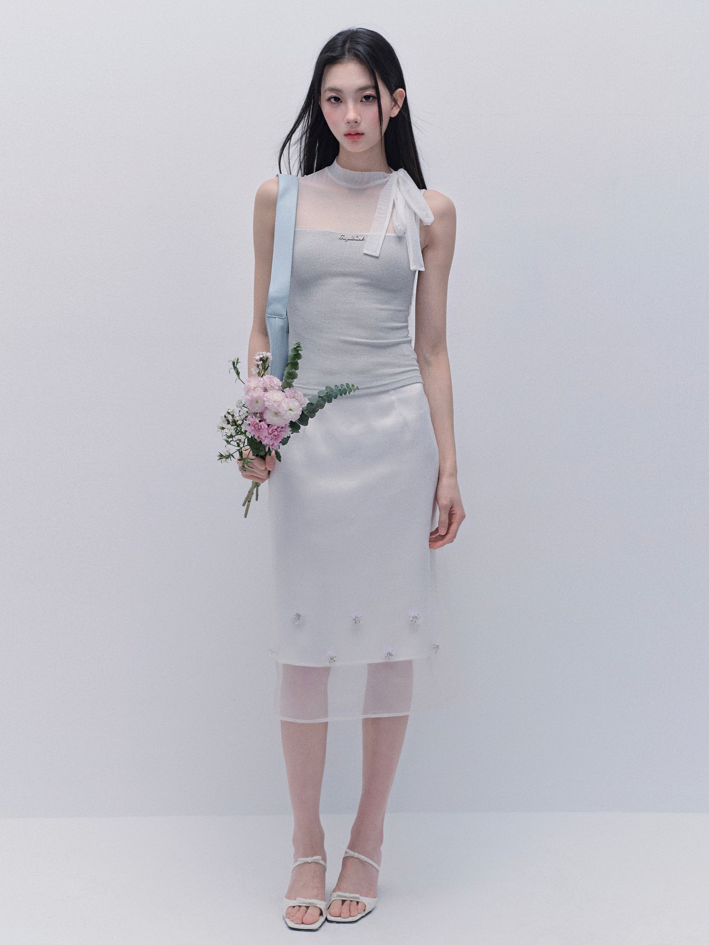 Cloud Design Mesh Top/Slim Skirt FRA0337