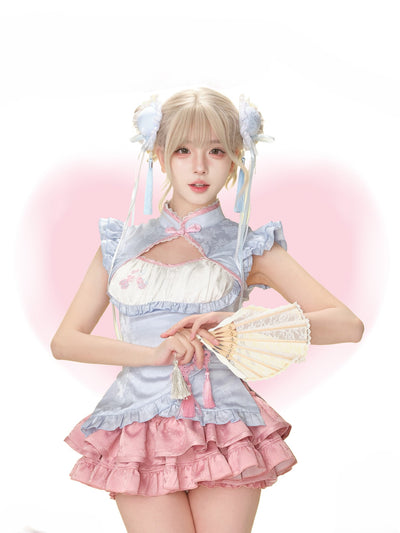 Blue Chinese Style Top/Pink Cake Skirt SER0178