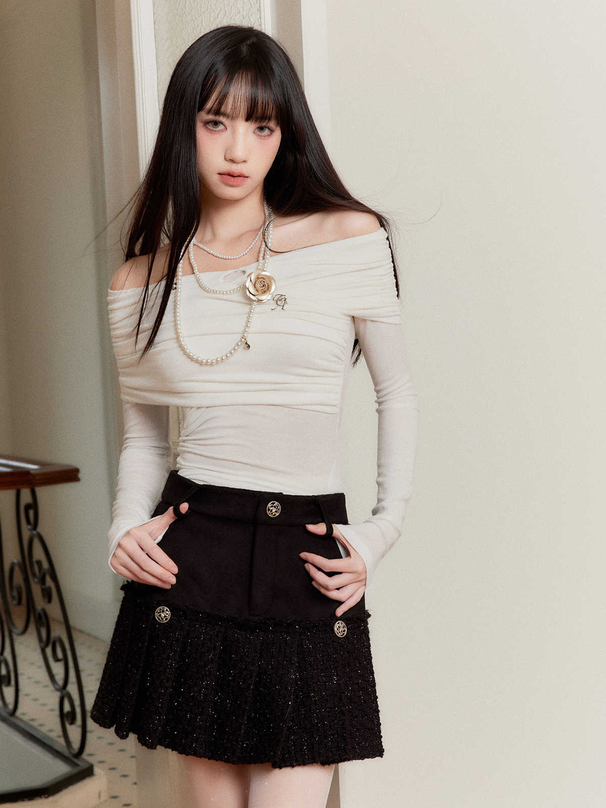 Luxurious Style Pleated Short Skirt FRA0266