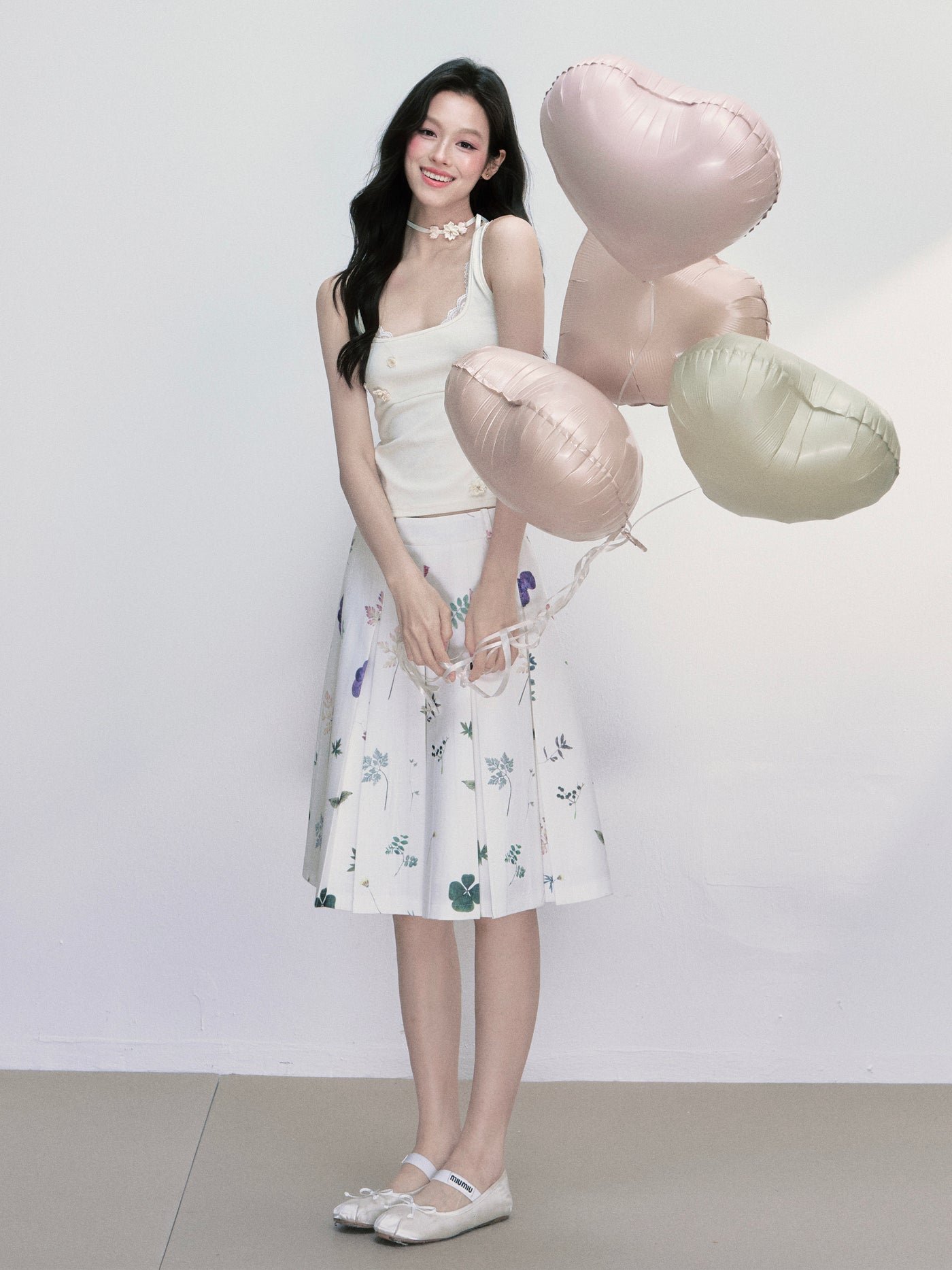 Flower A-line Pleated Skirt FRA0407