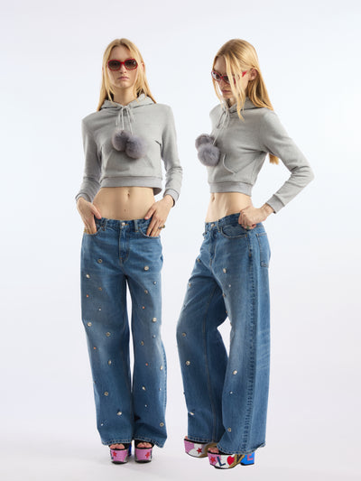 Jewel-embellished Loose Straight Jeans AOA0038