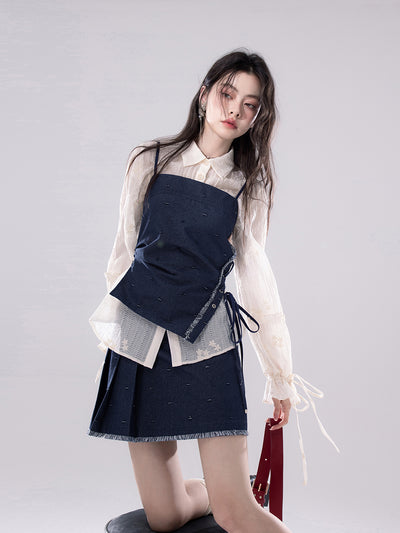 Blue Ripped Suspender Top+Skirt COT0262