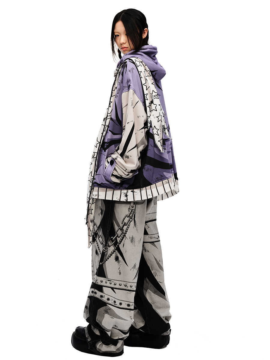 Purple Printed Sweatshirt Hooded Jacket CFI0057