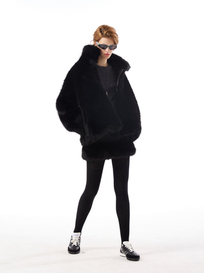 Leather Buckle Eco-Friendly Fur Coat AOA0021