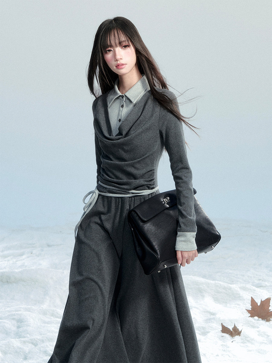 Polo Collar Knitted Cotton Dress FRA0465