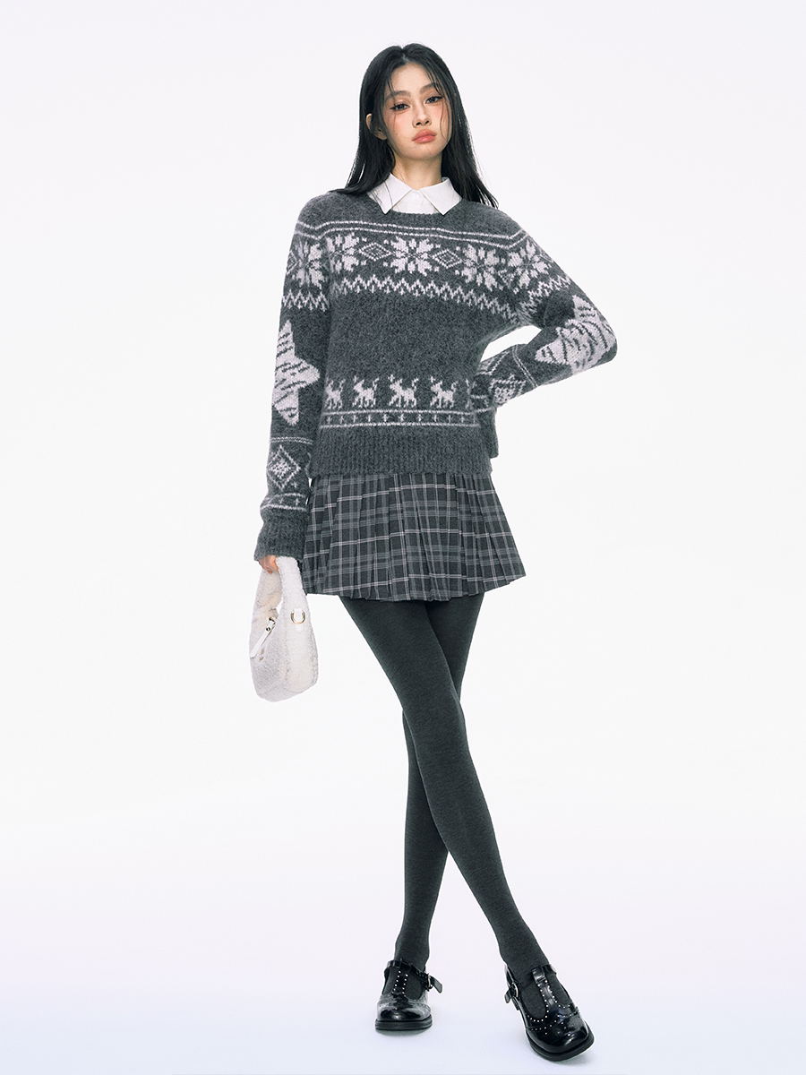 Dark Gray Fair Isle Knitted Sweater PUN0029