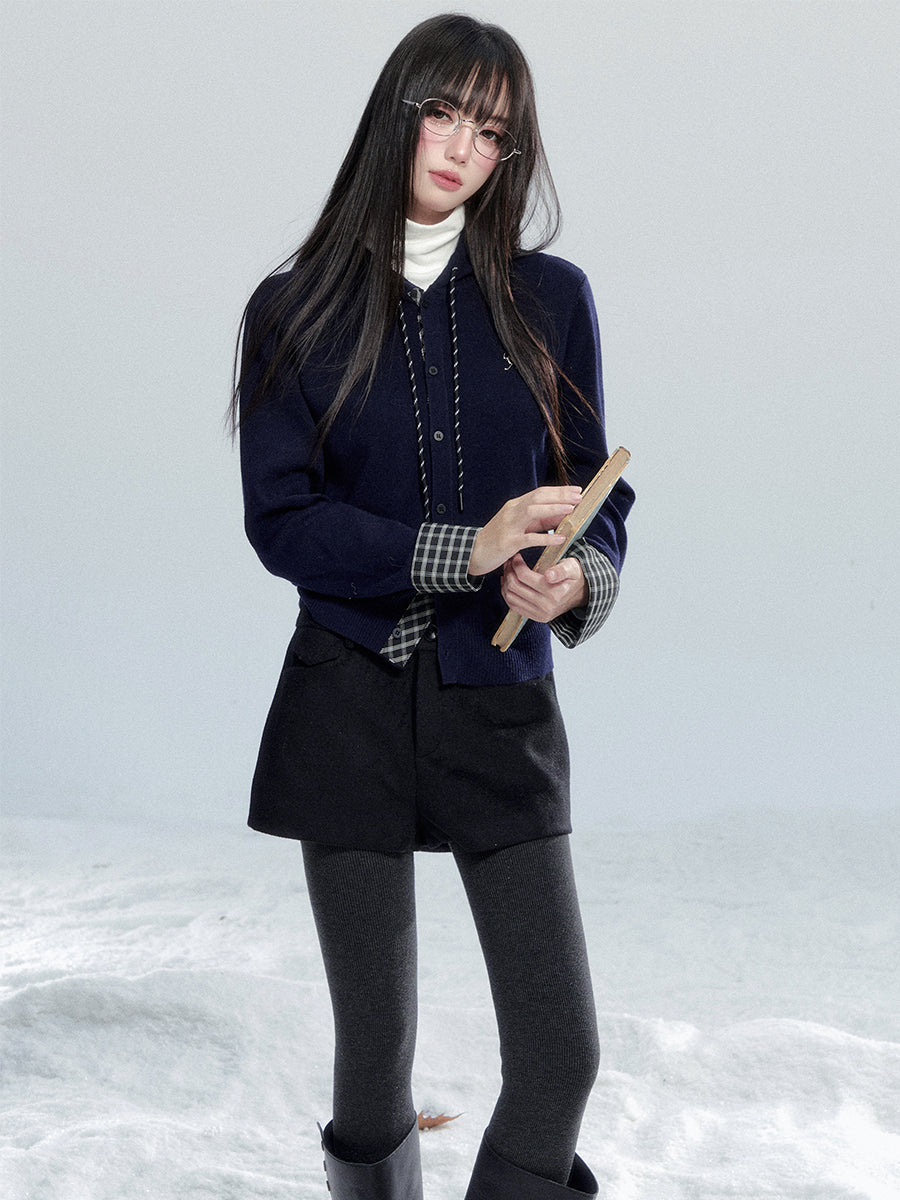 Plaid Patchwork Hooded Cardigan FRA0480