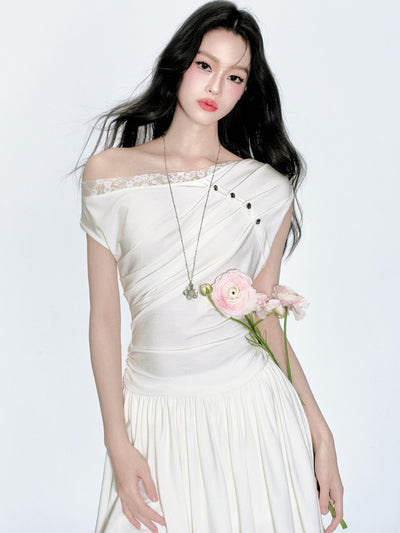 Off-shoulder Lace White Dress FRA0363