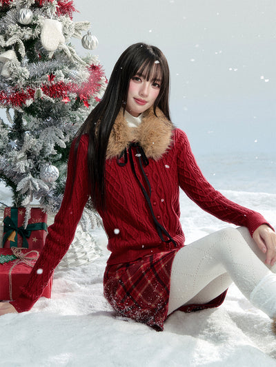 Detachable Fur Tie Cable Sweater FRA0473