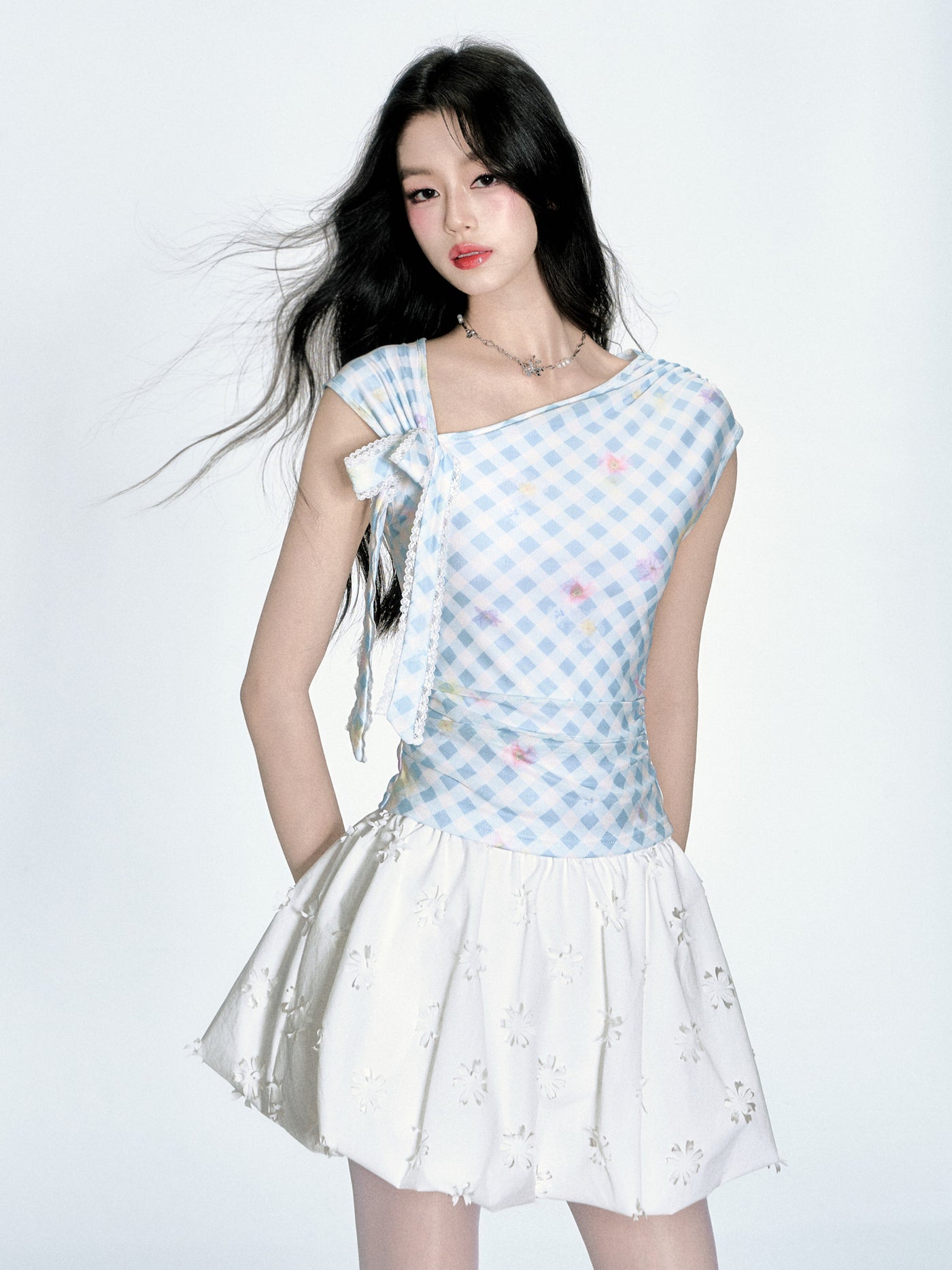 Blue and White Plaid T-shirt FRA0365