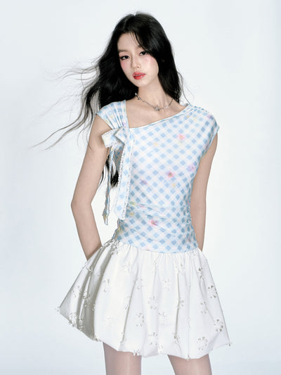 Blue and White Plaid T-shirt FRA0365