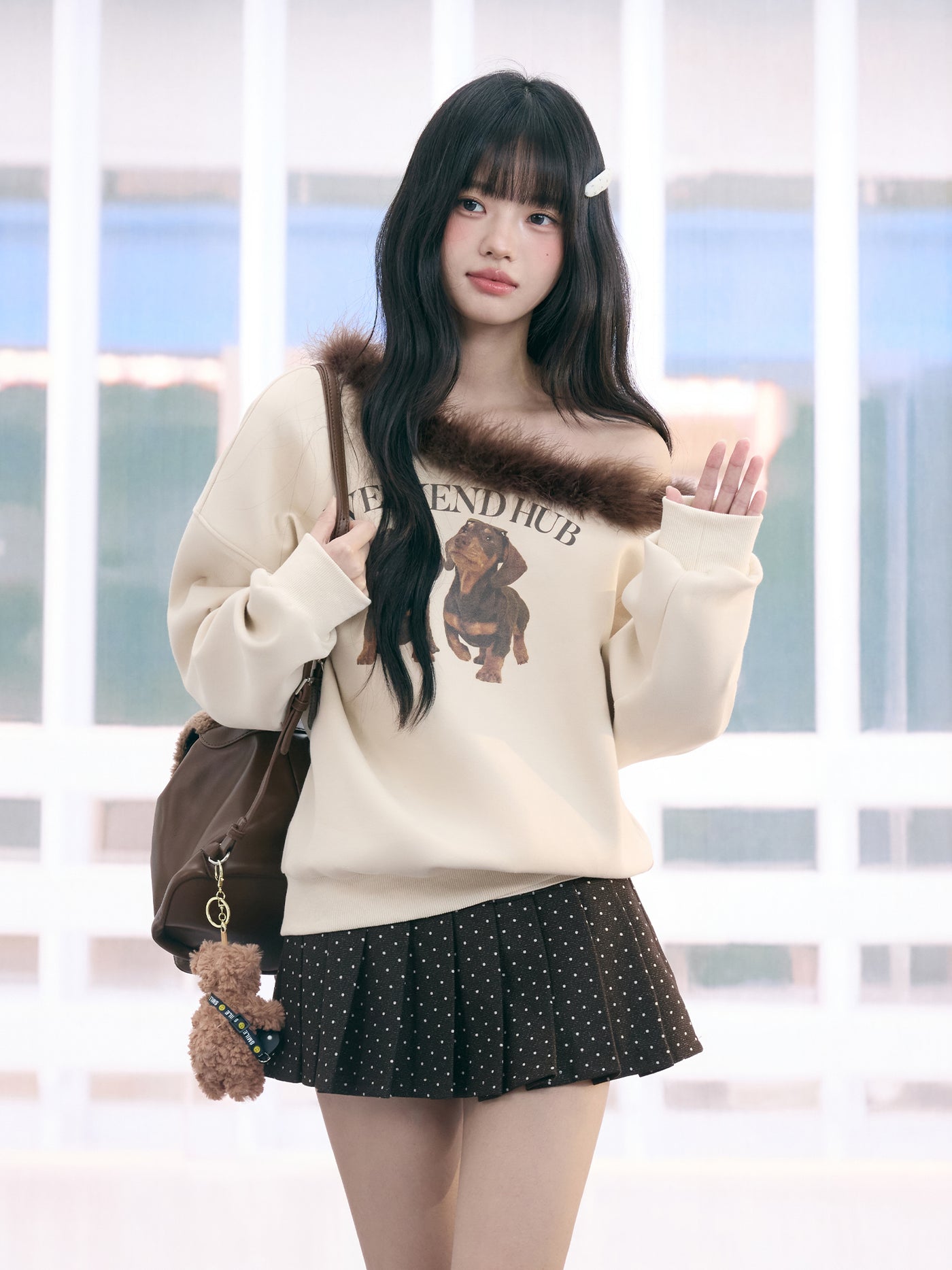 American Retro Print Off-Shoulder Sweatshirt WEE0076