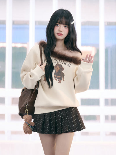 American Retro Print Off-Shoulder Sweatshirt WEE0076