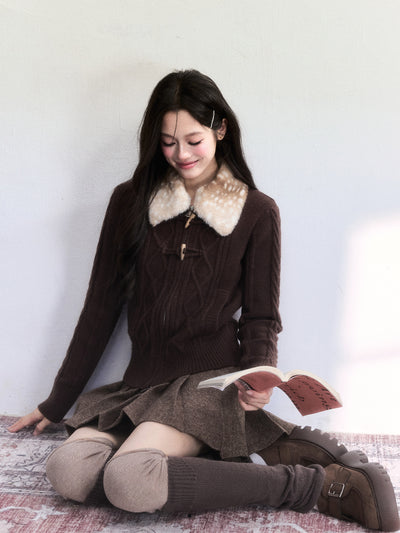 Horn Button Retro Cable Knit Cardigan FRA0498