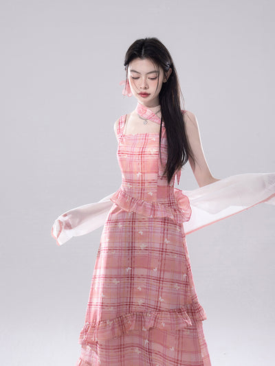 Check Butterfly Print Dress COT0260