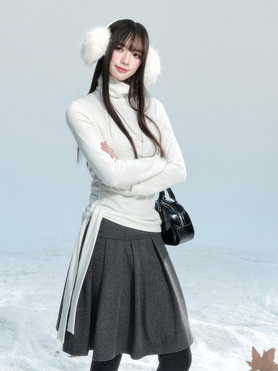 Retro Woolen Midi Pleated Skirt FRA0466