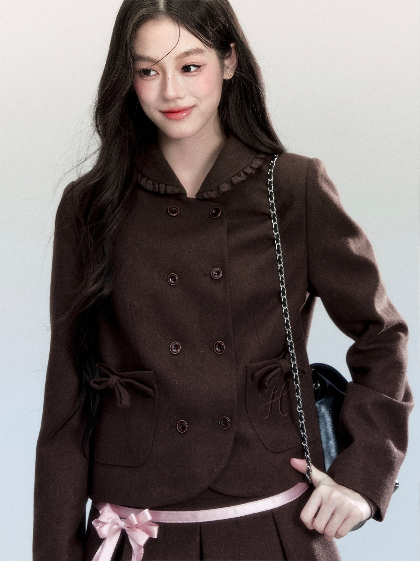 Retro Doll Collar Jacket/Lace Top/Bowknot Skirt FRA0444