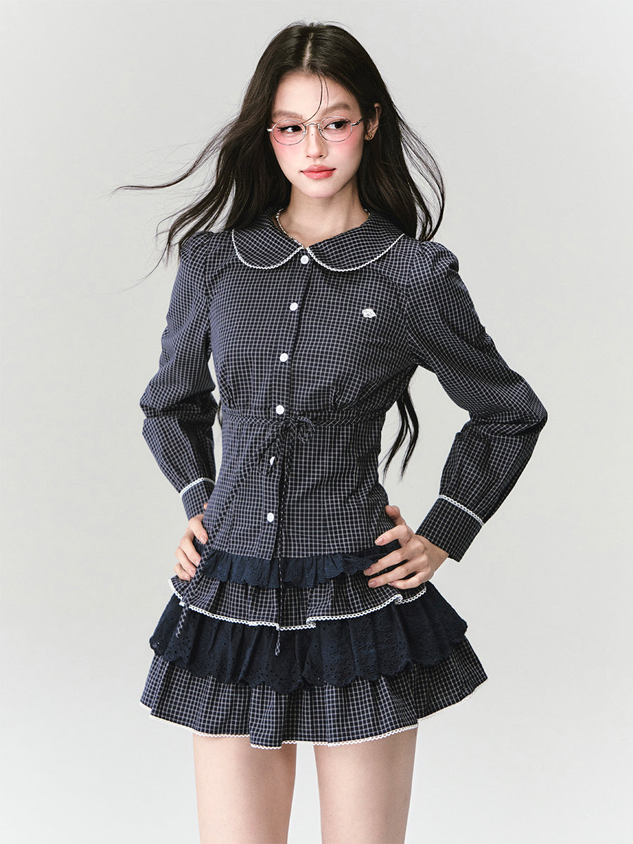 Plaid  Long Sleeve Shirt/Lace Skirt FRA0416