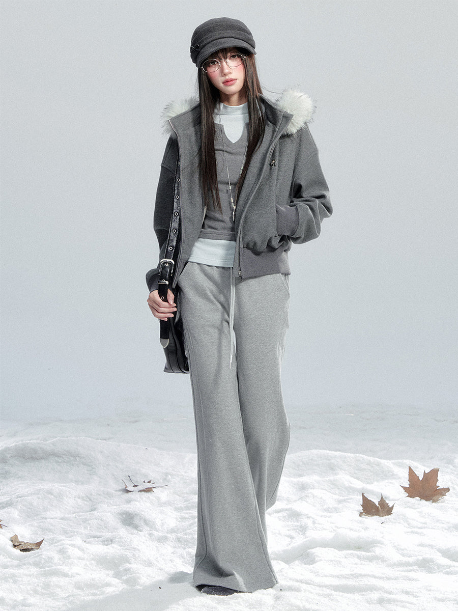 Large Fur Collar Hooded Sweatshirt Jacket FRA0481