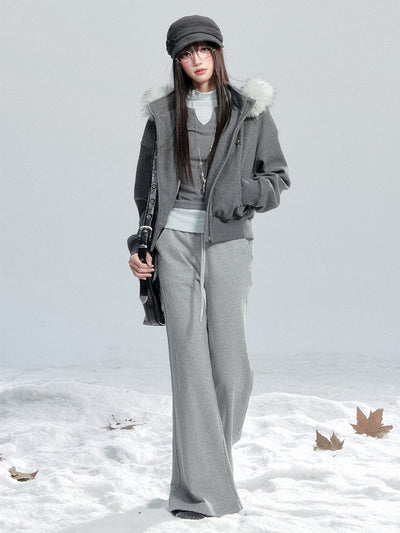 Large Fur Collar Hooded Sweatshirt Jacket FRA0481