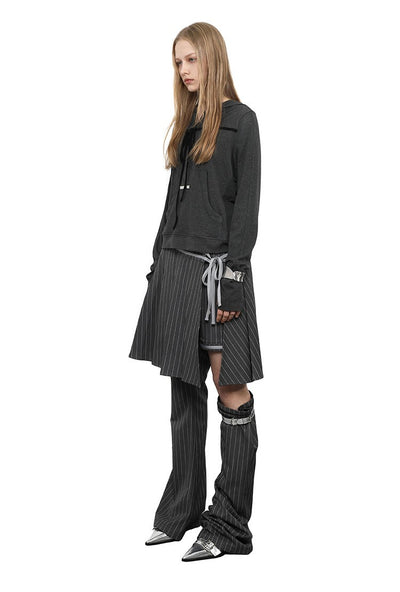 Grey Lace-up Buttons Hoodie ANY0080