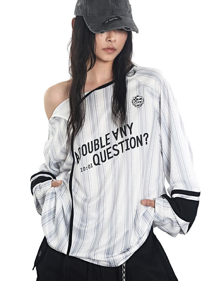 Stripes Lace-up Jersey T-shirt ANY0091