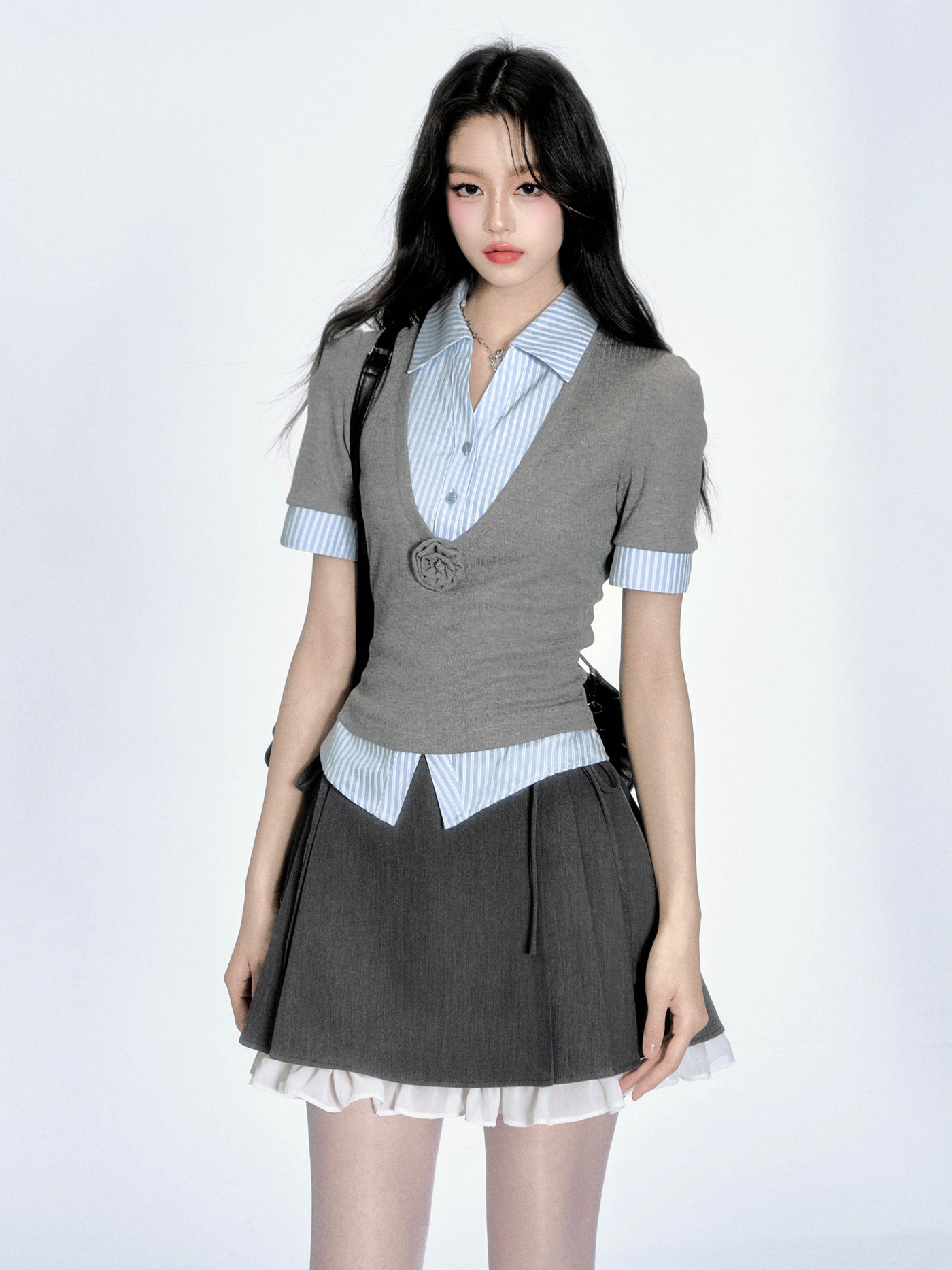 Blue Stripe Fake two-piece Shirt FRA0345