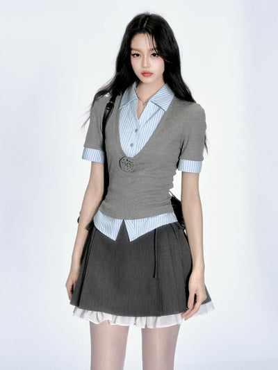 Blue Stripe Fake two-piece Shirt FRA0345