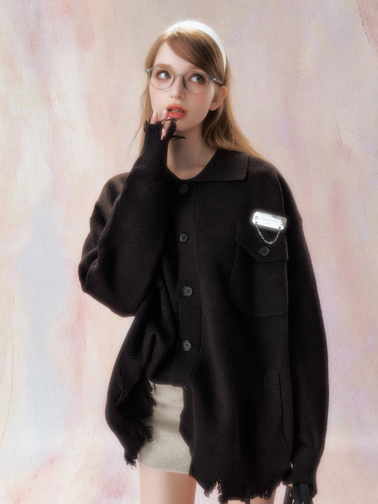 Black Loose Kknitted Cardigan SPE0016