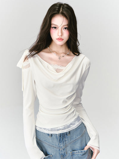 Cream Lace Swing Neck Top/Lace Cake Skirt FRA0410