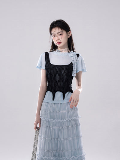 Clear Sky Lace T-shirt+Hollow Vest COT0257