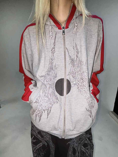 Red Line Hooded Patchwork Sweatshirt Jacket ELY0024