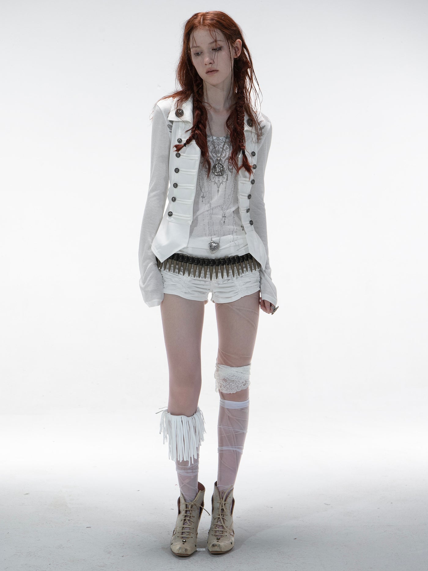 V-neck Metal Slim Zipper Vest DOU0131