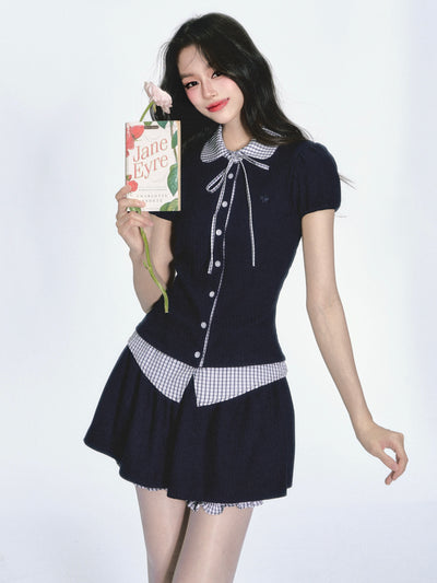 Fake Two-piece Plaid Top/Shorts FRA0340