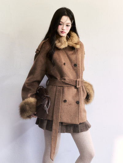 Brown Fur Collar Wool Coat FRA0501