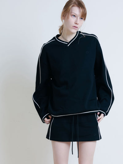 V-neck Patchwork Sweatshirt/Sports Skirt AOA0022