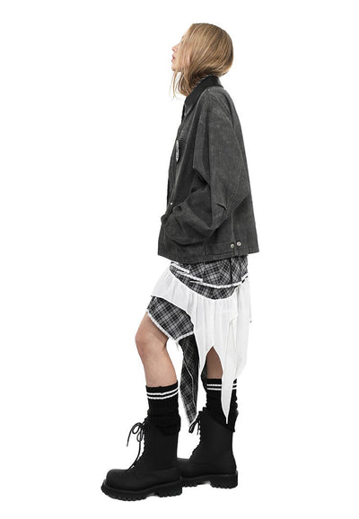 Plaid Patchwork Irregular Midi Skirt ANY0083