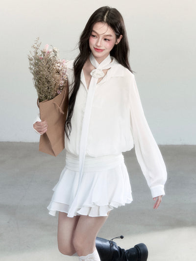 Chiffon Ruffled Hem Shirt Dress FRA0450