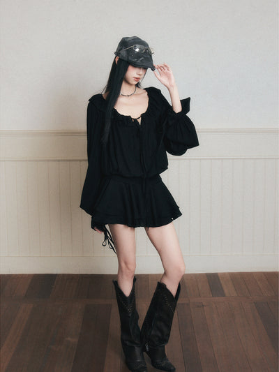 Ruffled Chiffon Satin Shirt Dress LUL0170