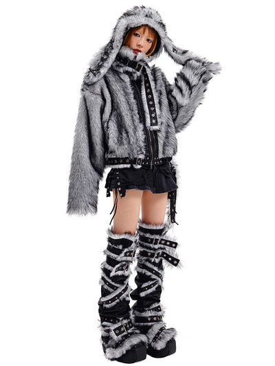 Gray Fur Leather Patchwork Jacket CFI0059