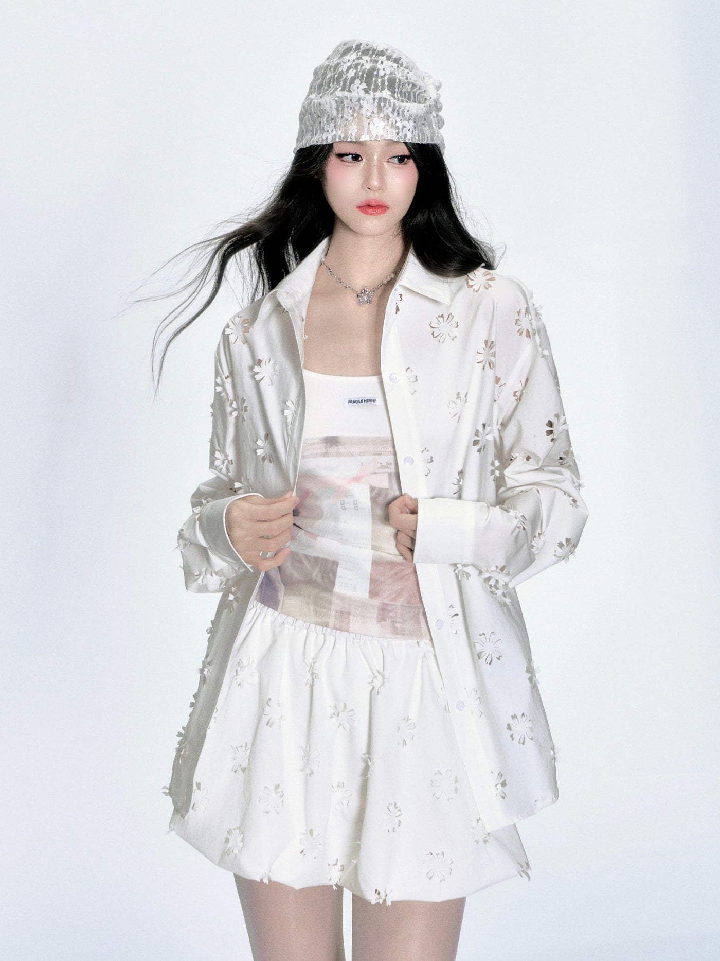 Flower Hollow Cut Shirt/Skirt/Camisole FRA0348