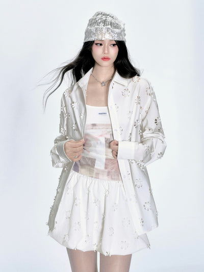 Flower Hollow Cut Shirt/Skirt/Camisole FRA0348