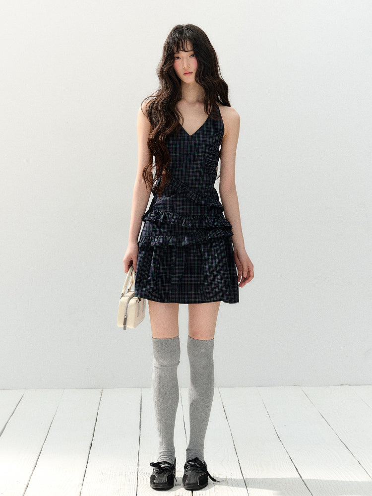 Sleeveless Plaid Navy Dress SHI0147