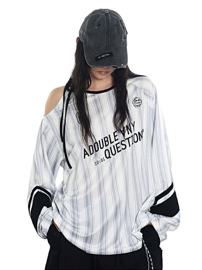 Stripes Lace-up Jersey T-shirt ANY0091