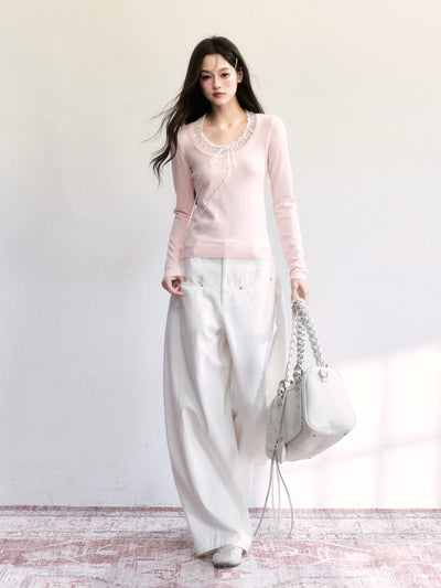 White Scimitar Sickle Shape Jeans FRA0506