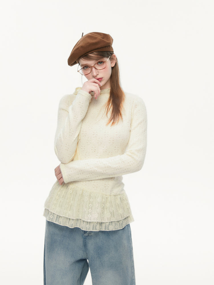 Lace Bow Tie Long Sleeves Top SPE0079