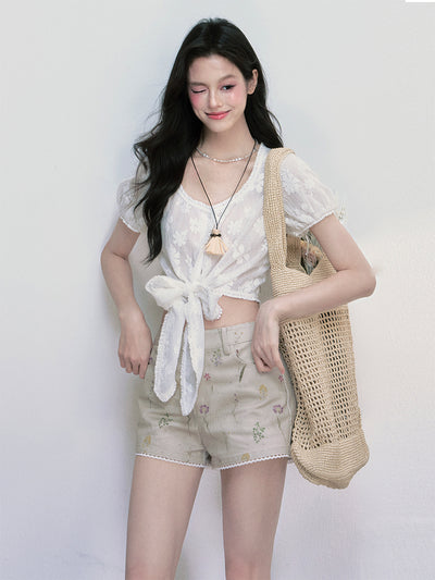 Daisy Printed Lace Shorts FRA0396