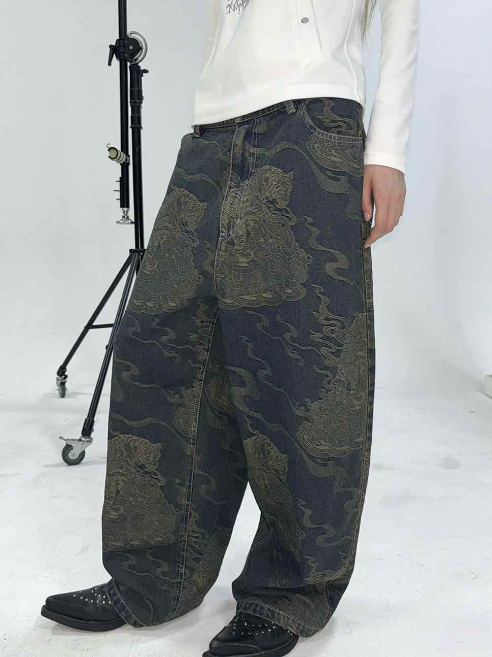 Bronze Print Washed Jeans ELY0020